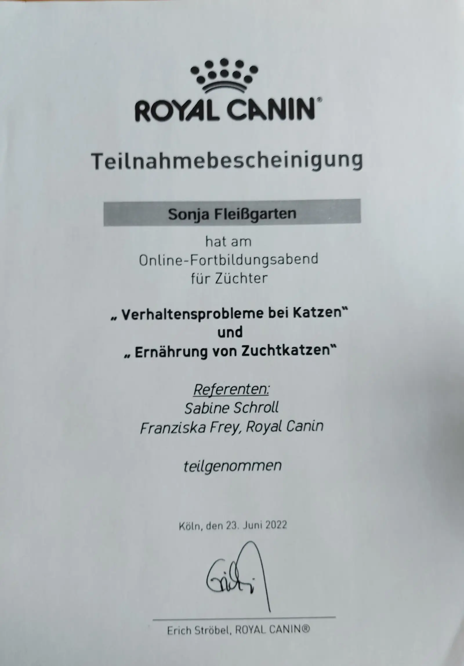 Fortbildungszertifikat: Verhalten und Ernährung